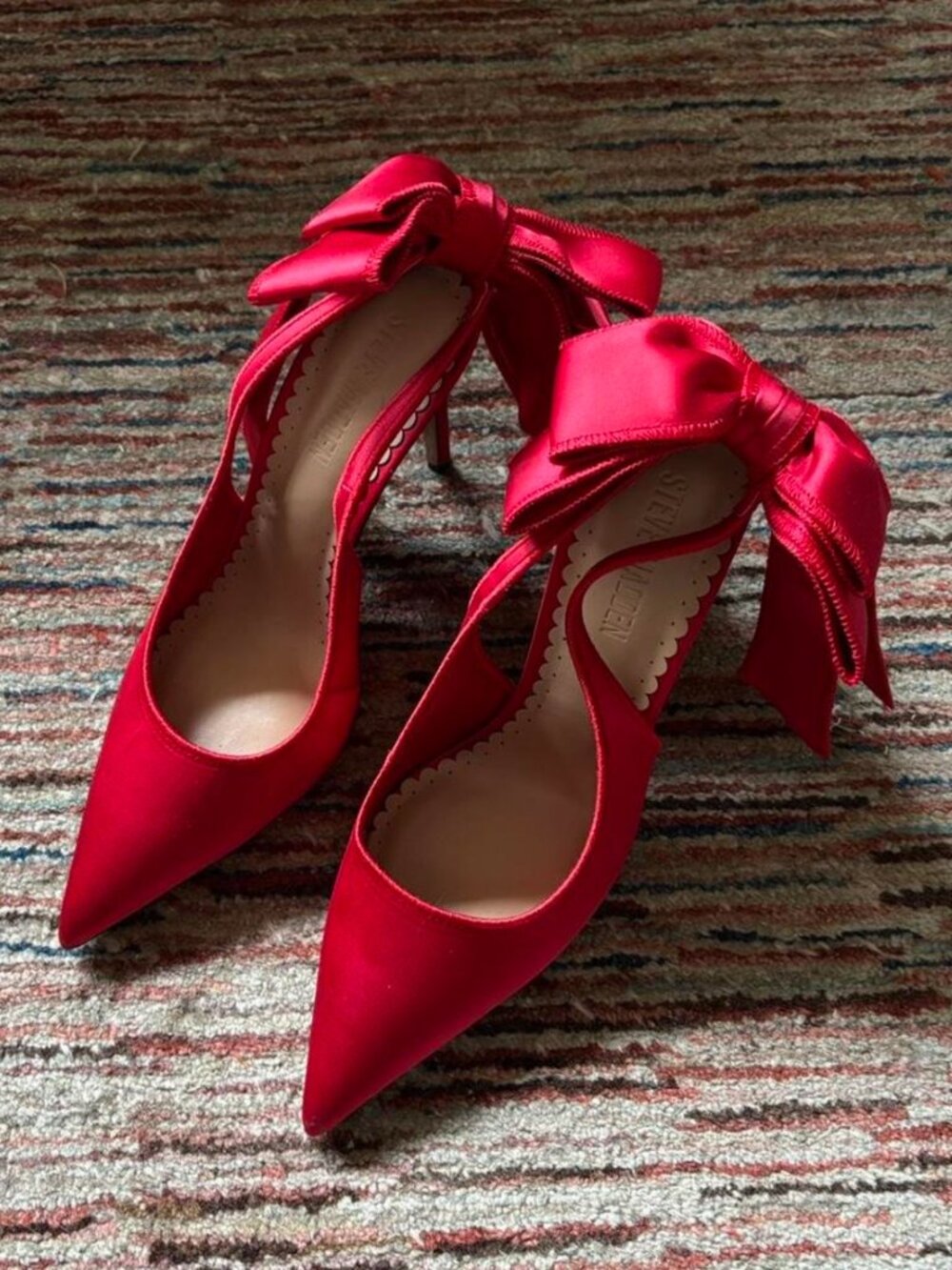 Steve Madden Slingback Teacup Bow Heels in Red Satin